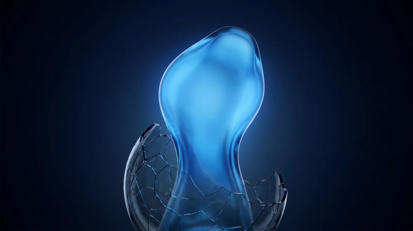 Una forma luminosa de cristal azul que crece fuera de una cáscara pequeña y agrietada: la empresa que ha crecido más que su marca