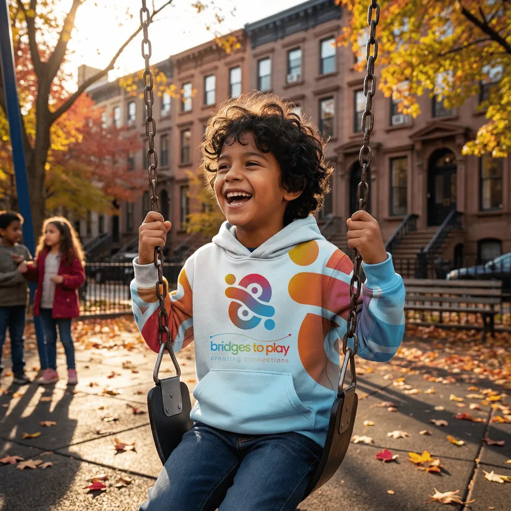Un niño con la sudadera de Bridges To Play