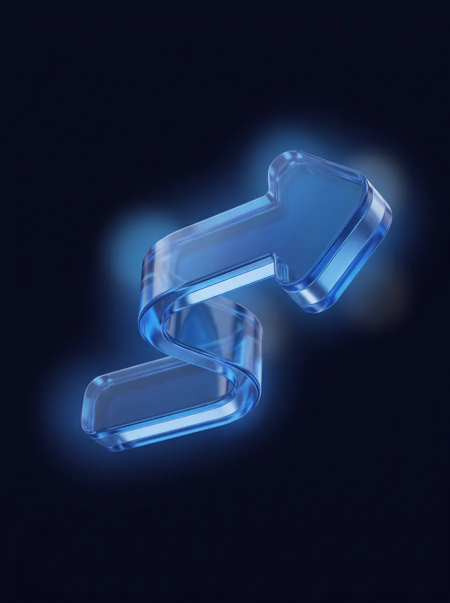 Una flecha en cristal azul que sube